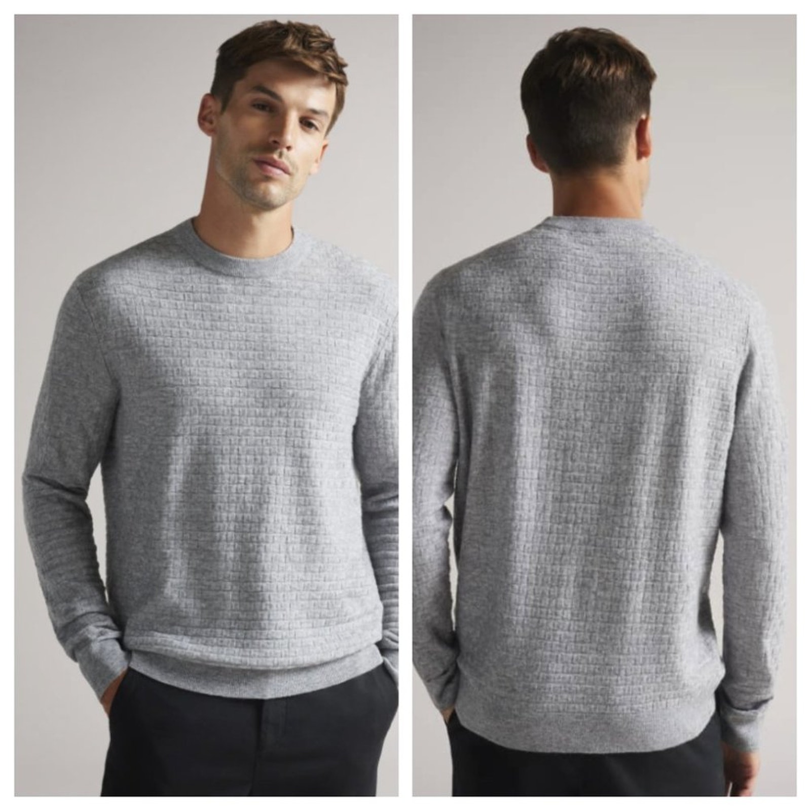 Ted Baker London Men's Lentic Long Sleeve Textured Crewneck Gray Marl Size 3xl